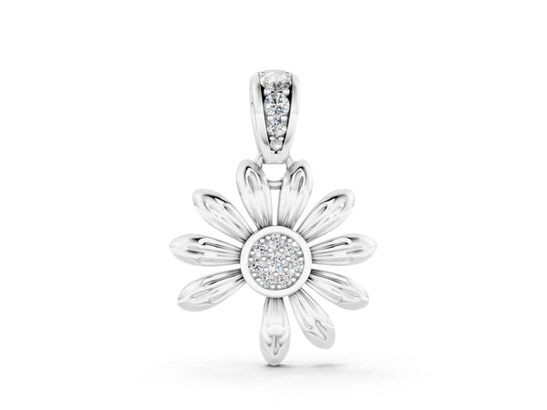 White gold Round Diamond Daisy Flower Pendant with Diamond Accents
