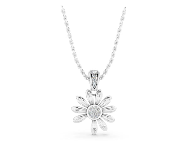 Platinum Round Diamond Daisy Flower Pendant with Diamond Accents