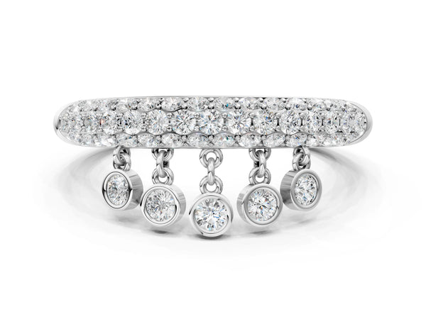 Platinum Round Diamond Dangle Promise Ring with Round Diamond Pavé