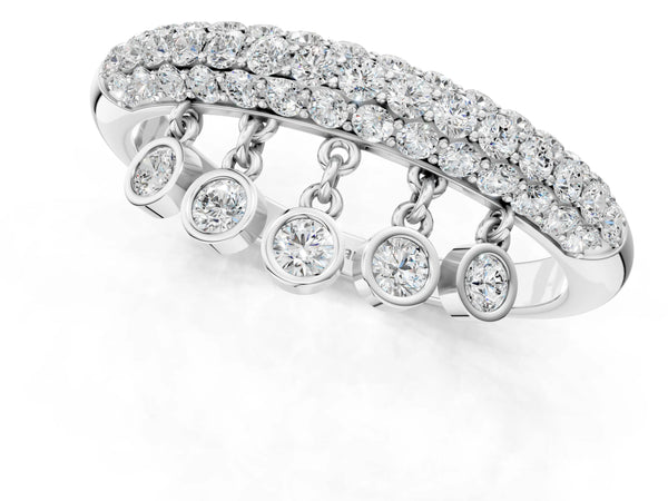 Platinum Round Diamond Dangle Promise Ring with Round Diamond Pavé