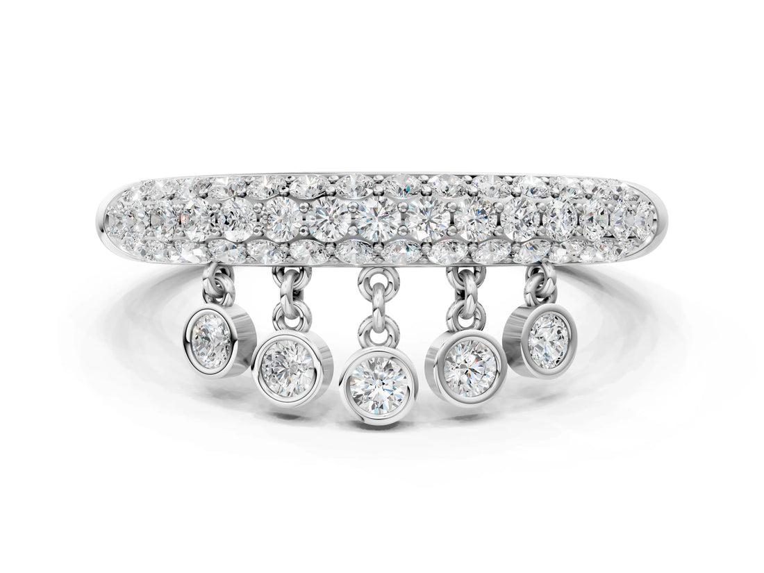 White gold Round Diamond Dangle Promise Ring with Round Diamond Pavé