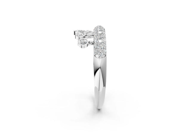 White gold Round Diamond Dangle Promise Ring with Round Diamond Pavé