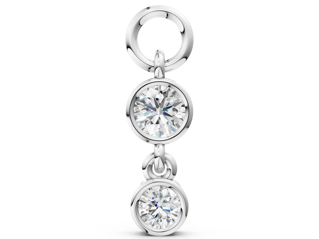 White gold Round Diamond Double Drop Huggie Charm