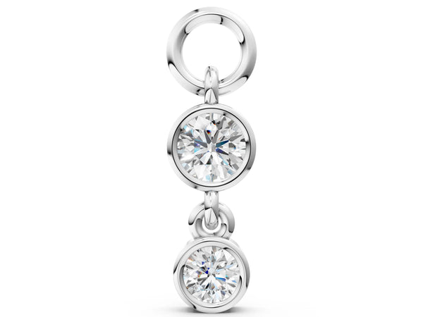 White gold Round Diamond Double Drop Huggie Charm