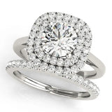 White gold Round Diamond Double Halo Ring with Four-Prong Setting and Pavé Band 1