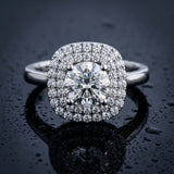 White gold Round Diamond Double Halo Ring with Four-Prong Setting and Pavé Band_30