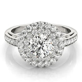 White gold Round Diamond Double Halo Ring with Pavé Band and Four-Prong Setting 1