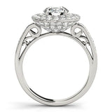 White gold Round Diamond Double Halo Ring with Pavé Band and Four-Prong Setting 2