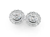 White gold Round Diamond Double Halo Stud Earrings with Prong Setting_152
