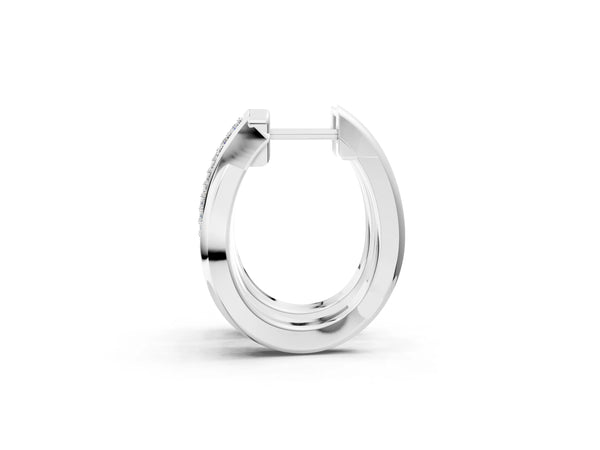White gold Round Diamond Double Row Huggie Hoop Earrings