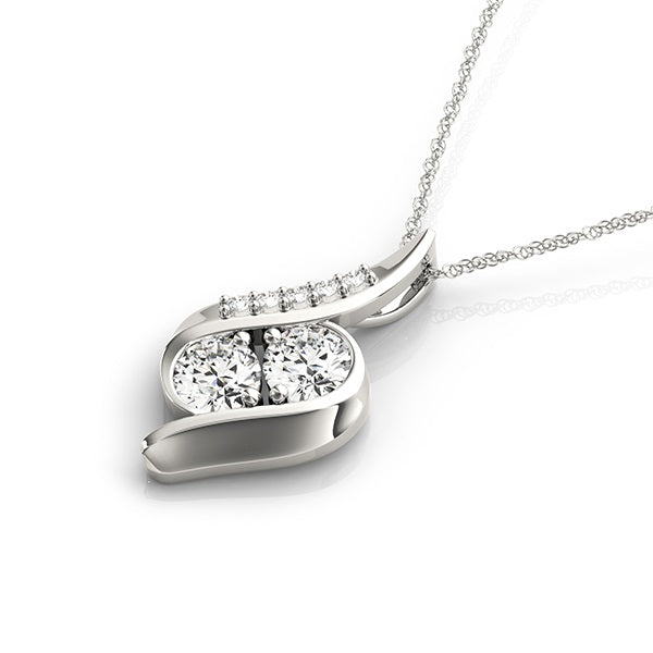 Silver Round Diamond Double Stone Channel Set Pendant