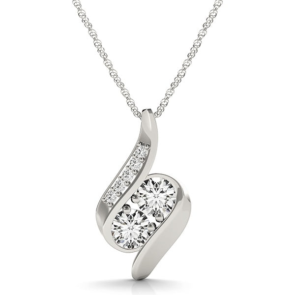 White gold Round Diamond Double Stone Channel Set Pendant