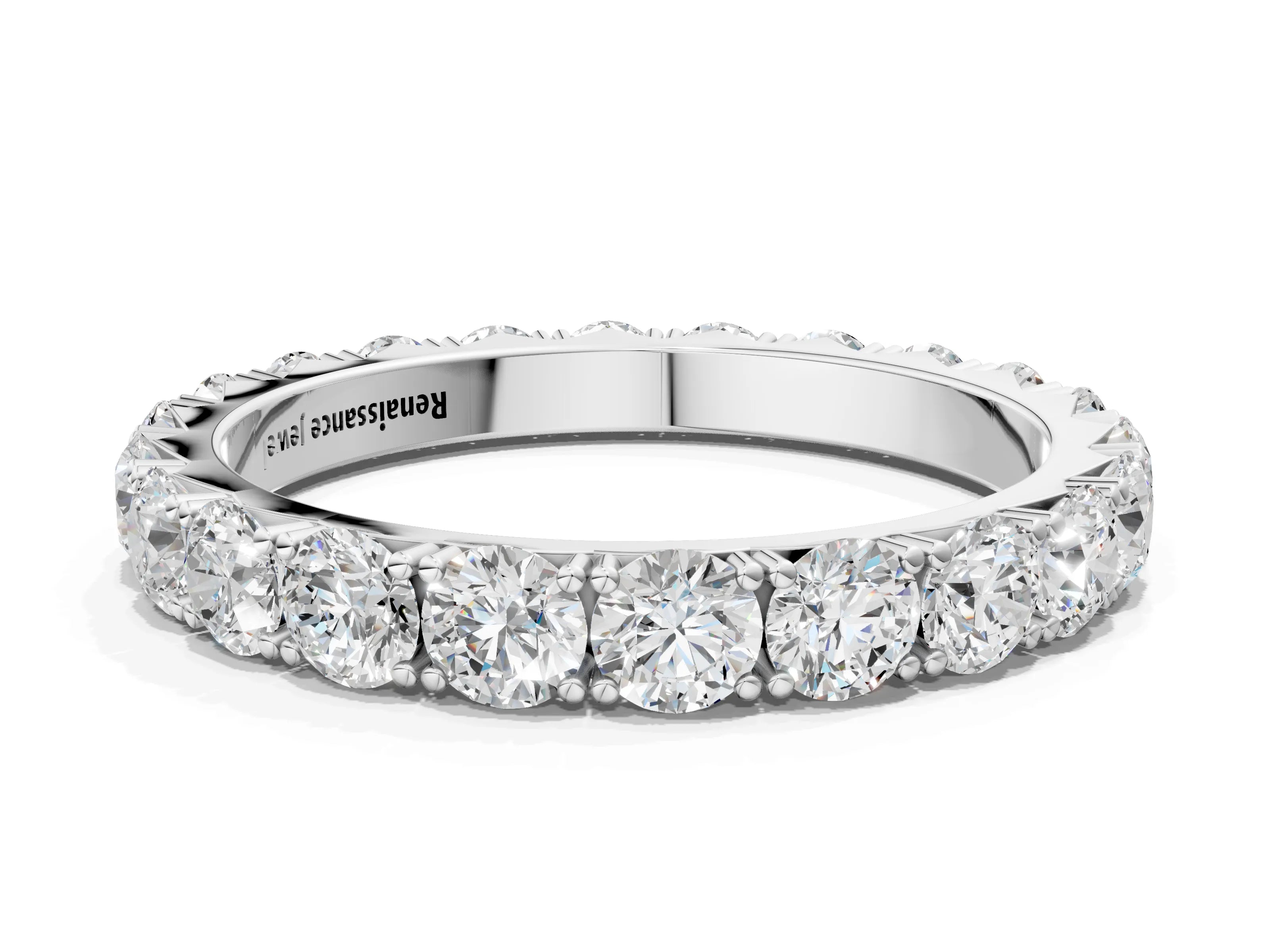 White gold Round Diamond Eternity Band with Pavé Setting and Shared Pr