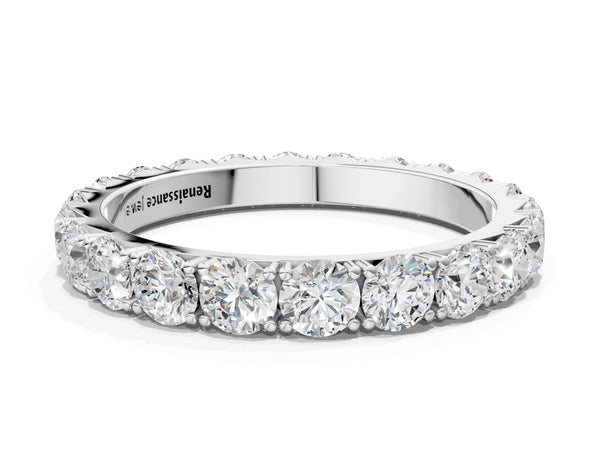 White gold Round Diamond Eternity Band with Pavé Setting and Shared Prong