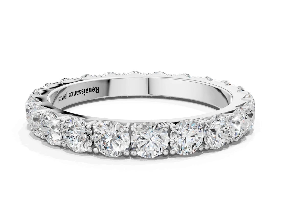 Platinum Round Diamond Eternity Band with Pavé Setting and Shared Prong