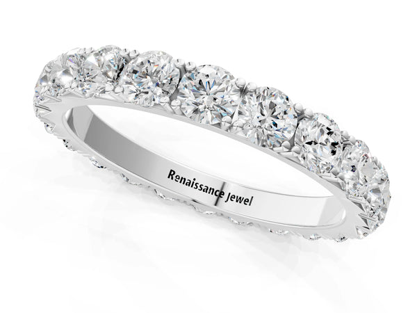 Platinum Round Diamond Eternity Band with Pavé Setting and Shared Prong