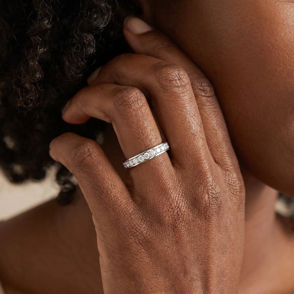 White gold Round Diamond Eternity Band with Pavé Setting