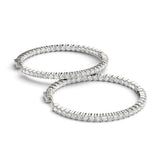 Silver 3.53 Carat E VS Round Diamond Eternity Hoop Earrings with Pavé Setting and Shared Prong