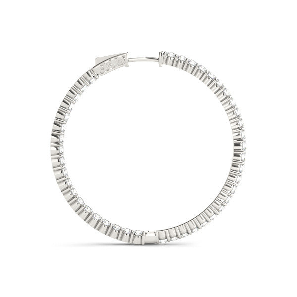 White gold Round Diamond Eternity Hoop Earrings with Pavé Setting and Shared Prong 2