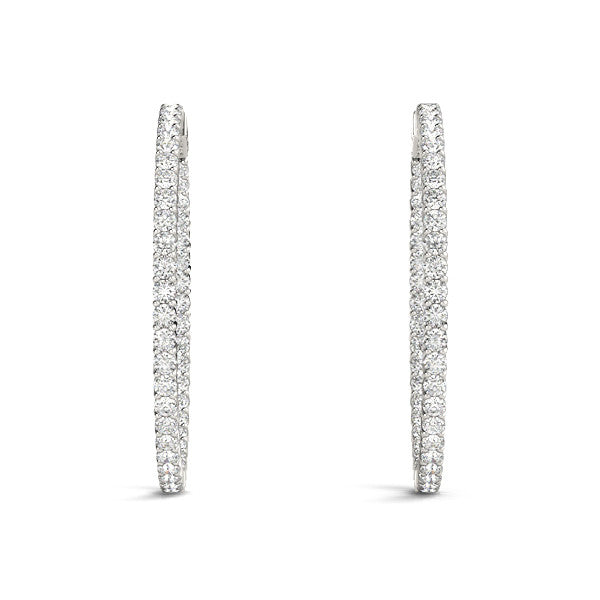 White gold Round Diamond Eternity Hoop Earrings with Pavé Setting and Shared Prong 3