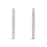 Silver 3.53 Carat E VS Round Diamond Eternity Hoop Earrings with Pavé Setting and Shared Prong