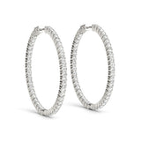White gold Round Diamond Eternity Hoop Earrings with Pavé Setting and Shared Prong