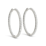 Silver 3.53 Carat E VS Round Diamond Eternity Hoop Earrings with Pavé Setting and Shared Prong