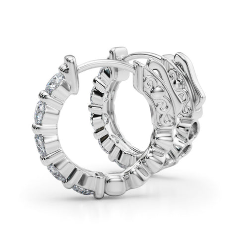 White gold Round Diamond Eternity Hoop Earrings with Scalloped Band and Four-Prong Setting 1