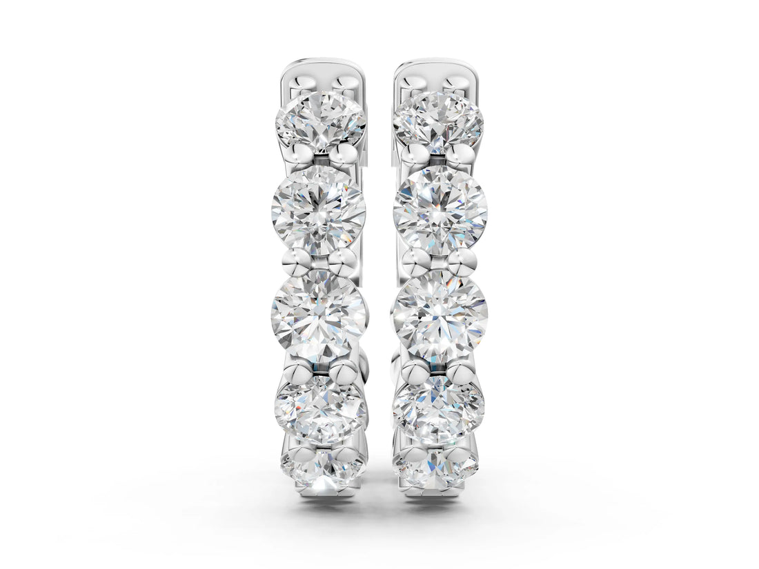 White gold Round Diamond Eternity Hoop Earrings with Scalloped Band and Four-Prong Setting_14