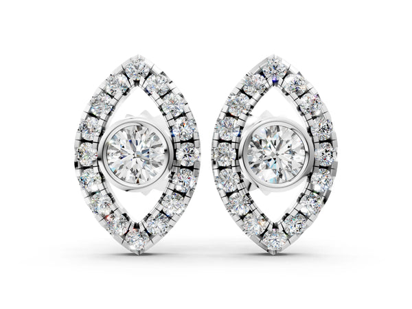 Silver Round Diamond Evil Eye Stud Earrings