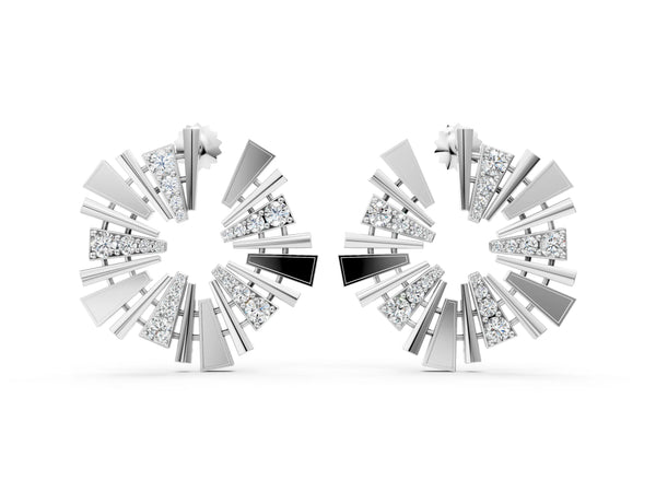 Platinum Round Diamond Fanburst Stud Earrings