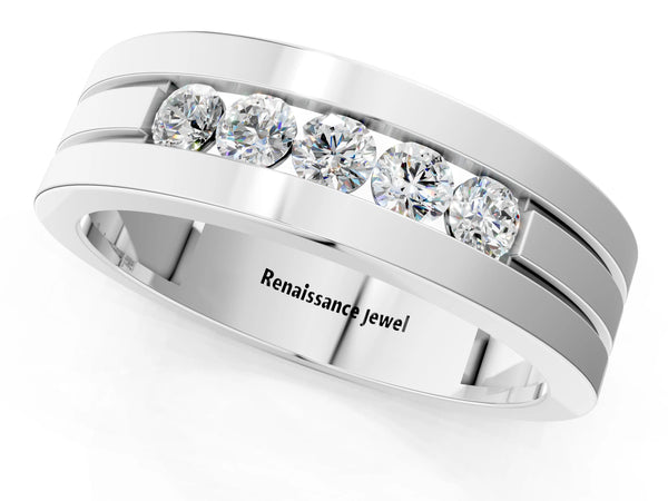 White gold Round Diamond Five-Stone Channel Set Mens Band