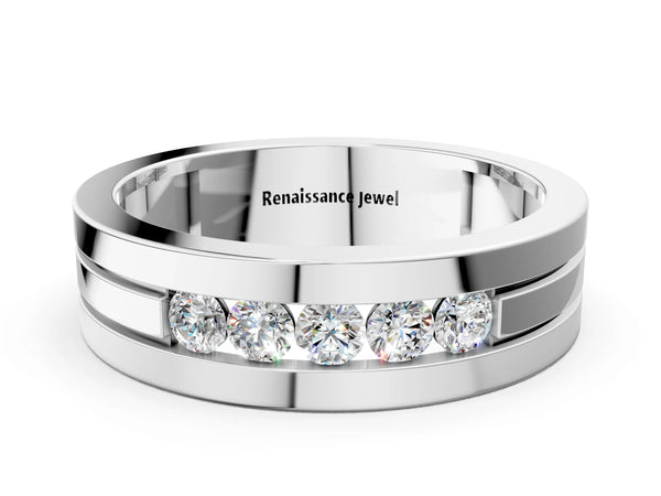 White gold Round Diamond Five-Stone Channel Set Mens Band