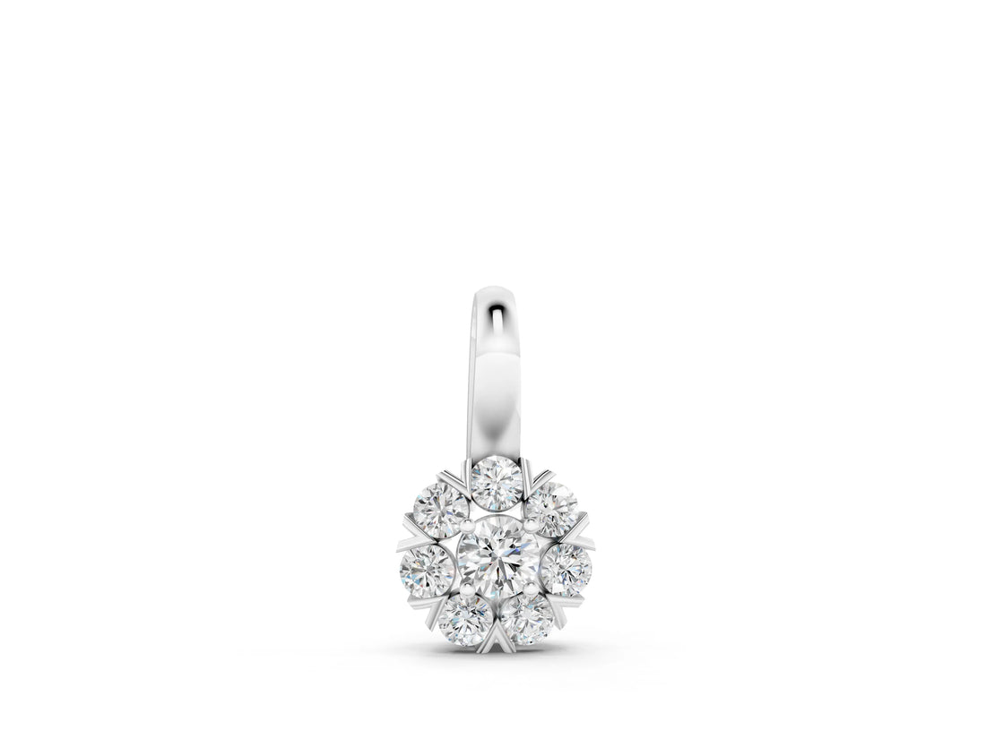 White gold Round Diamond Floral Cluster Pendant with Prong Setting_3