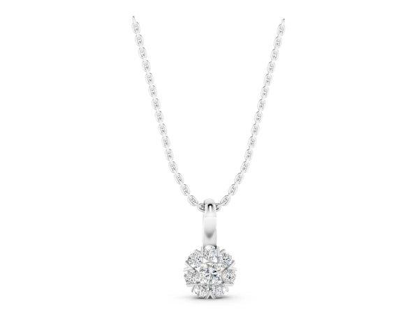 White gold Round Diamond Floral Cluster Pendant with Prong Setting
