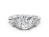 White gold Round Diamond Floral Cluster Ring with Solitaire Band and Prong Setting_83