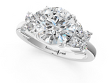 White gold Round Diamond Floral Cluster Ring with Solitaire Band and Prong Setting_84