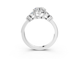 White gold Round Diamond Floral Cluster Ring with Solitaire Band and Prong Setting_86