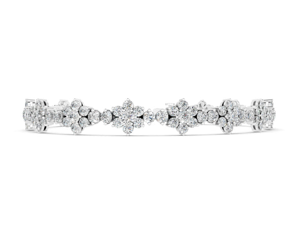Silver Round Diamond Floral Cluster Tennis Bracelet with Prong Setting