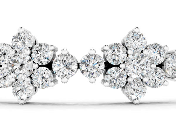 Silver Round Diamond Floral Cluster Tennis Bracelet with Prong Setting