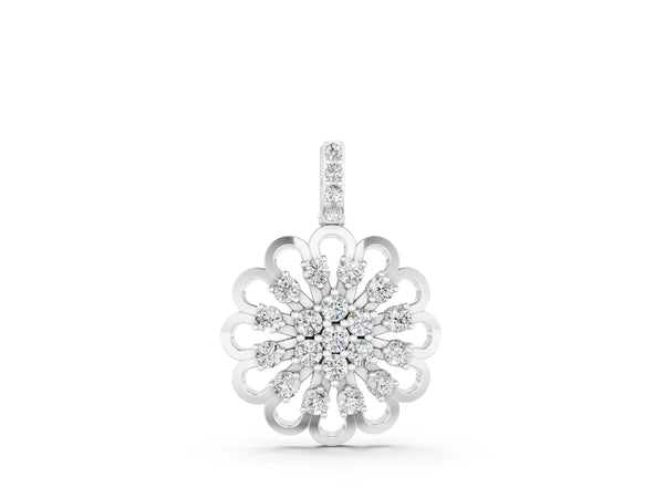 Silver Round Diamond Floral Halo Pendant with Prong Setting