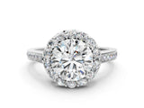 White gold Round Diamond Floral Halo Ring with Pavé Band and Prong Setting_53