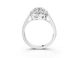 White gold Round Diamond Floral Halo Ring with Pavé Band and Prong Setting_53