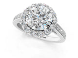 White gold Round Diamond Floral Halo Ring with Pavé Band and Prong Setting_55