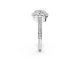White gold Round Diamond Floral Halo Ring with Pavé Band and Prong Setting_56