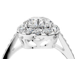 White gold Round Diamond Floral Halo Ring with Pavé Band and Prong Setting_57