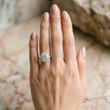 White gold Round Diamond Floral Halo Ring with Pavé Band and Prong Setting_65