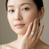 White gold Round Diamond Floral Halo Ring with Pavé Band and Prong Setting_66
