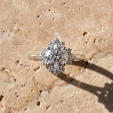 White gold Round Diamond Floral Halo Ring with Plain Band and Prong Setting_9
