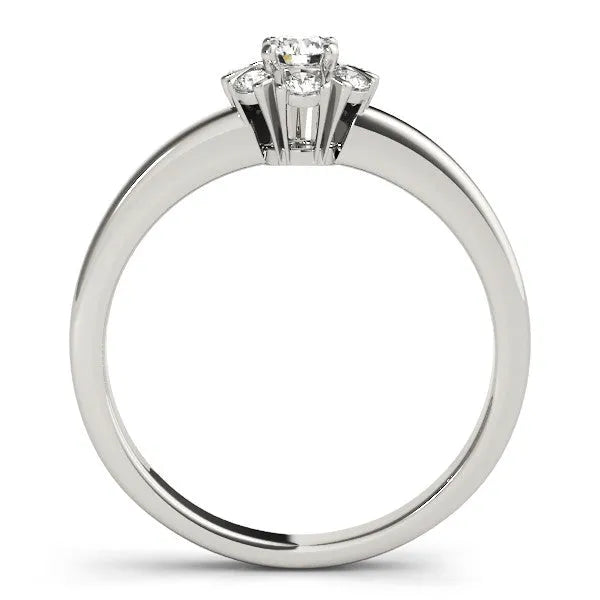 White gold Round Diamond Floral Halo Solitaire Ring with Channel-Set Band and Claw Prong Setting